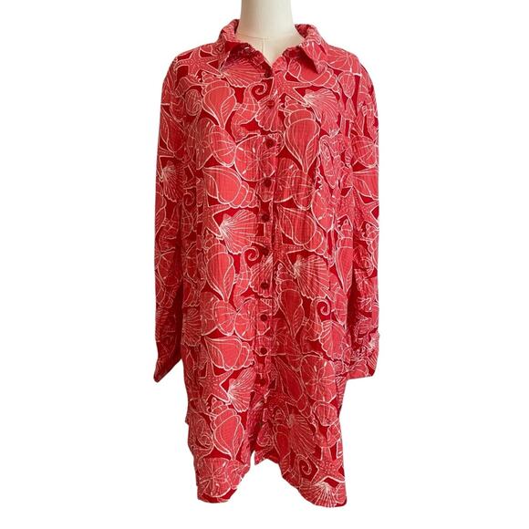 Denim & Co. Dresses & Skirts - D & Co Beach Shirt Dress XL Linen Blend Tropical Beach Gauzy Lagenlook Mature